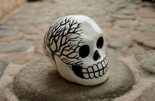 Dark Tree Paper Mache Skull