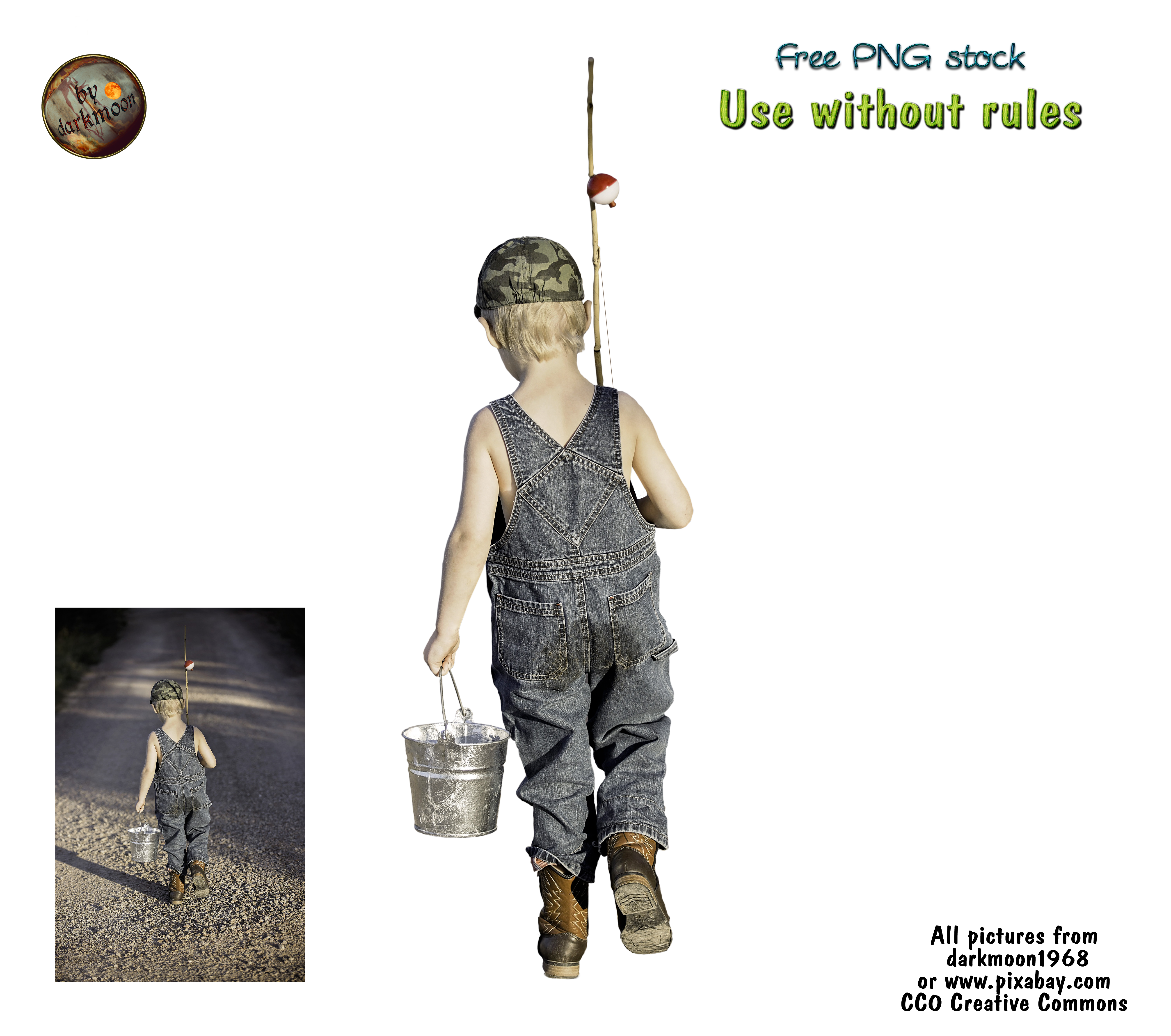 small boy with fishing rod and bucket - PNG by Darkmoon-Art-de on DeviantArt