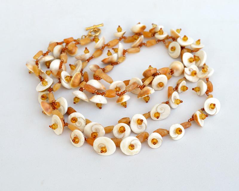 Shell and yellow quartz necklace/bracelet N576