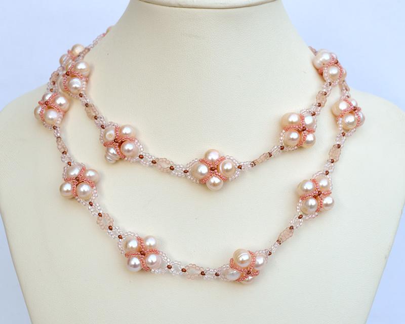 Two strand necklace with pink pearls N746