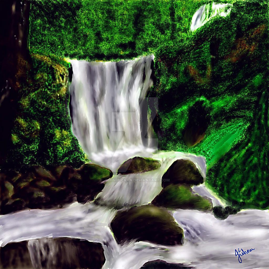 wallpapers How To Draw A Waterfall Digital waterfall digital painting by
