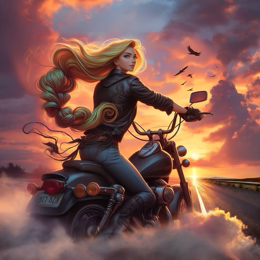 Deviantart Riding Motorcycle Biker Rapunzel on the road by RSkystar on DeviantArt