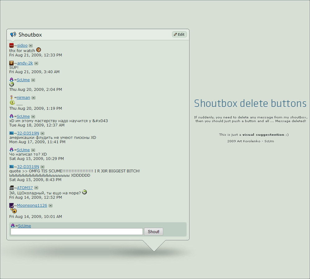 Shoutbox delete buttons