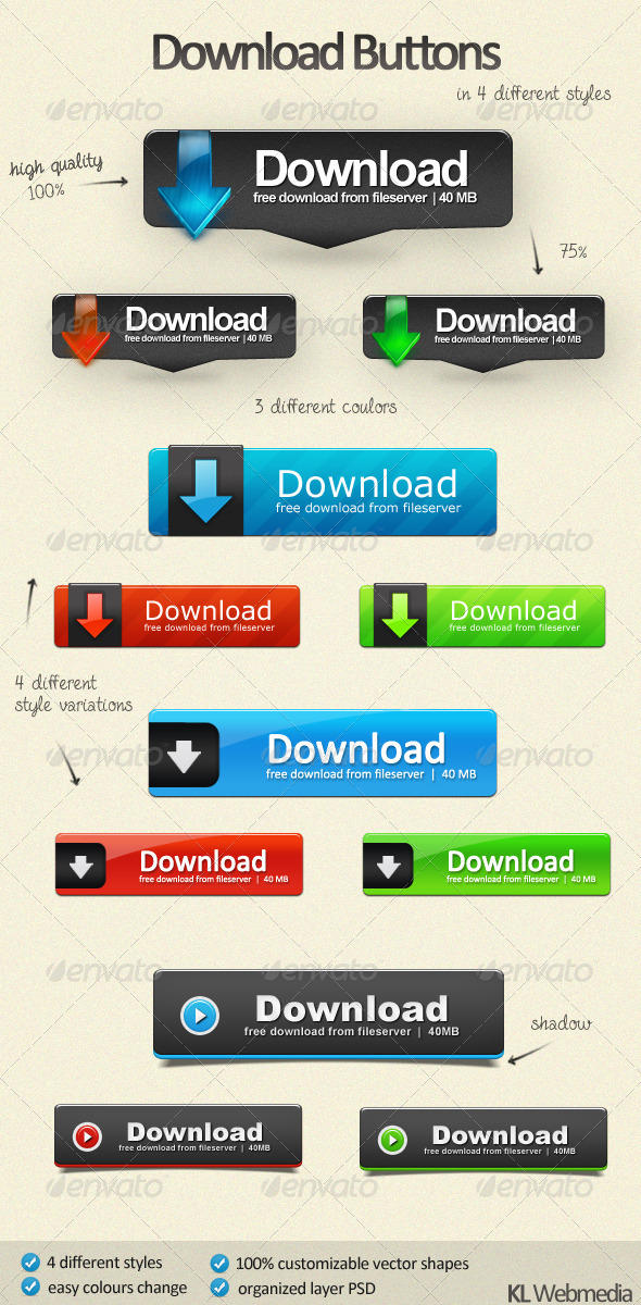 Universal Download Button Download Buttons Pack by KL-Webmedia on DeviantArt