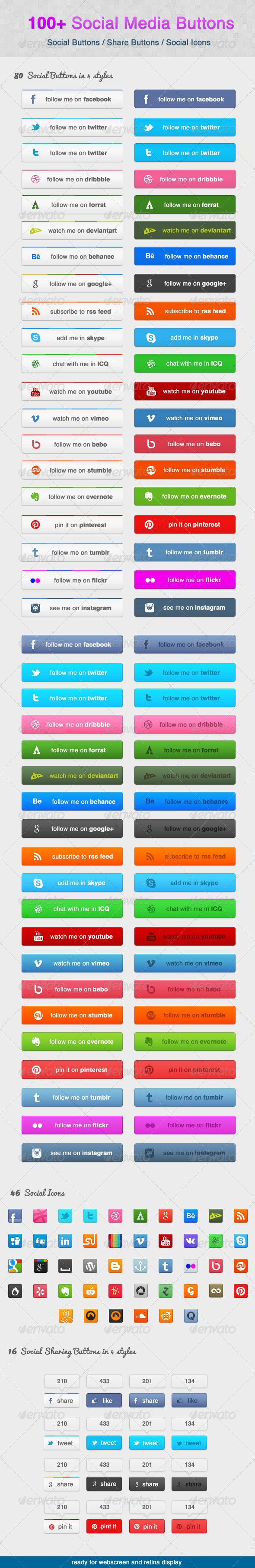 100 Social Media Buttons