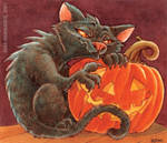 Cat and Jack-O-Lantern by RobbVision
