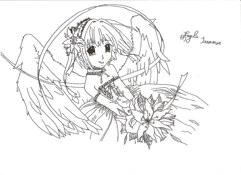 Anime angel black and white