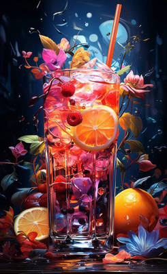 a glass of orange juice with a straw