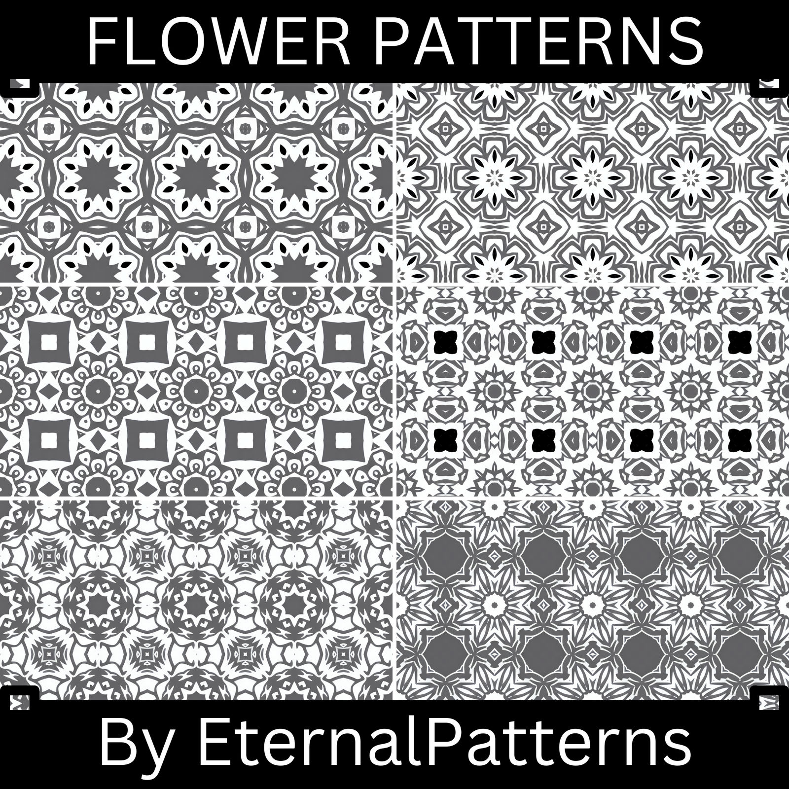 Grayscale flower patterns 2- 6 patterns by EternalPatterns on DeviantArt