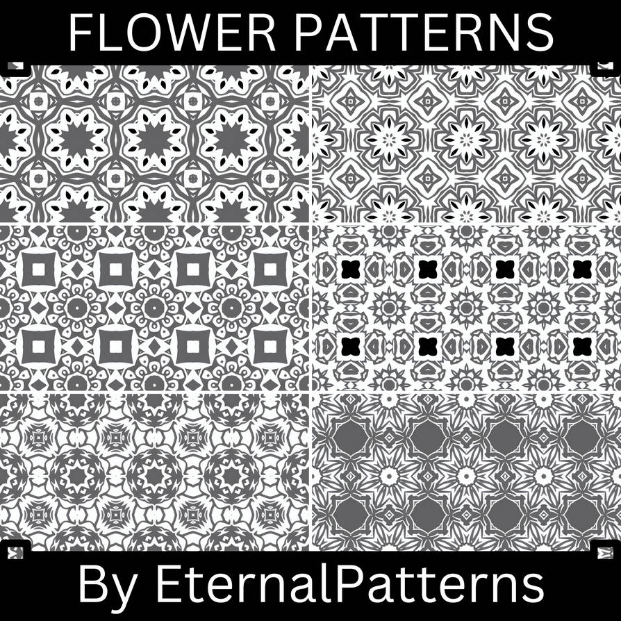 Grayscale flower patterns 2- 6 patterns by EternalPatterns on DeviantArt