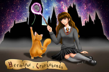 Hermione playing with Crookshanks