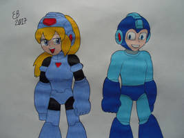 Two Blue Robot Heroes