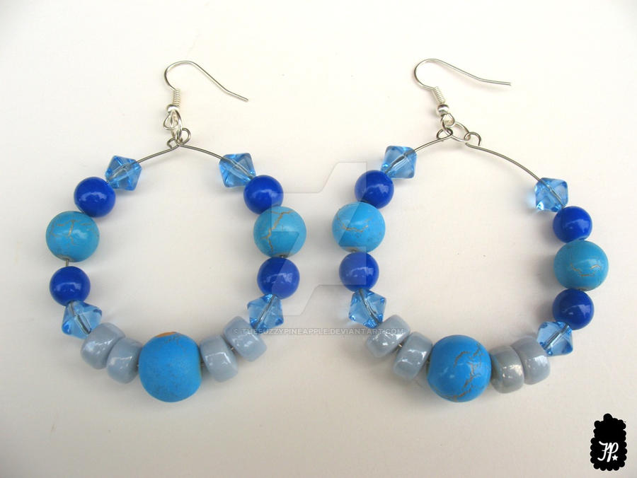 Hint of Gold Blue Beaded Earrings