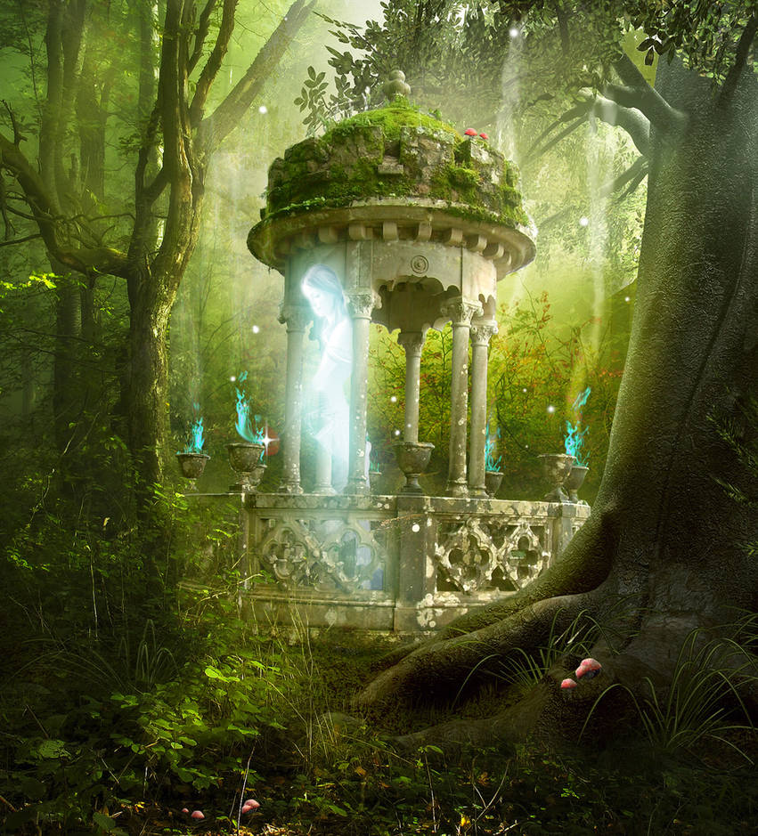 Волшебное место. Эльфийский лес. Магический лес. Сад фэнтези. Магический сад.