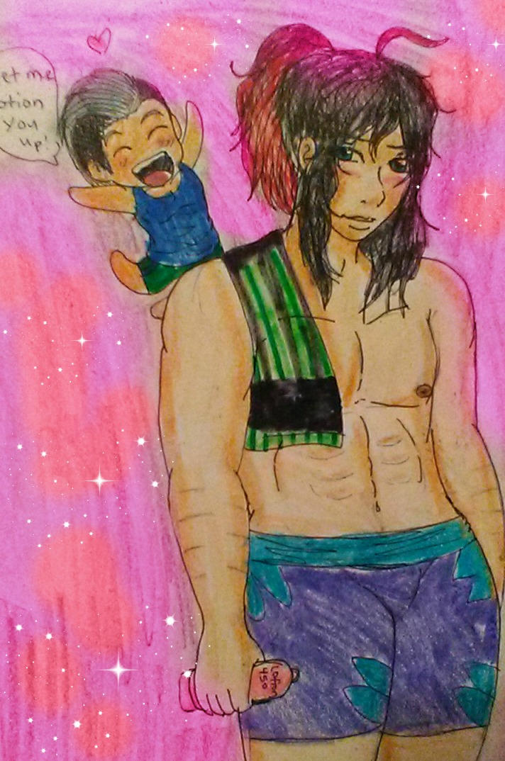 Johnny Chibi Chibi Johnny wants to put lotion on Ricoh's back by Grinningsunknown on ...