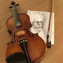 Beethoven portrait and violin