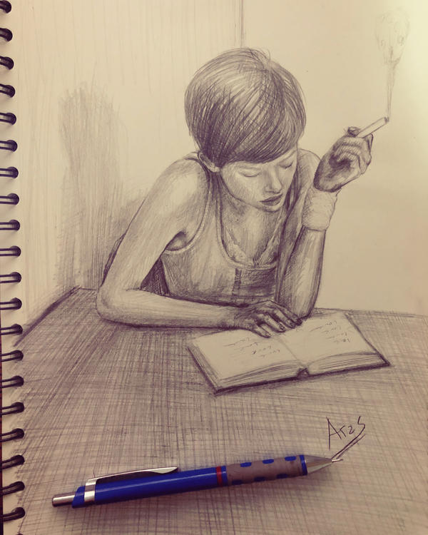 Girl Reading Book drawing by arasacer on DeviantArt