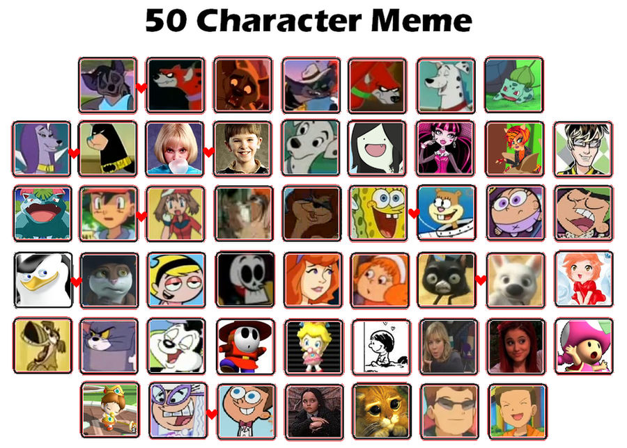 Memes characters. Любимые персонажи meme. Мои персонажи меме. 50 Character list. Favorite characters meme.