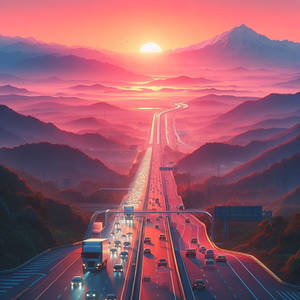 Ai Highway Mountain Sunrise Sunset Cars Traffic1