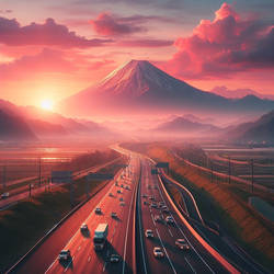 Ai Highway Mountain Sunrise Sunset Cars Traffic