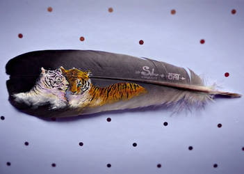 Painting on feather #4 ''Two Tigers''