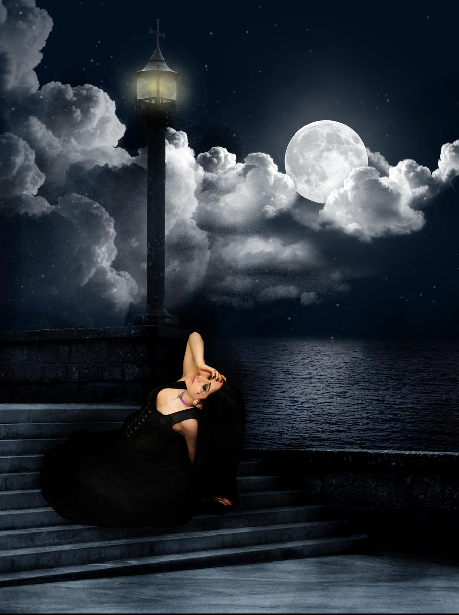 Woman under the moon