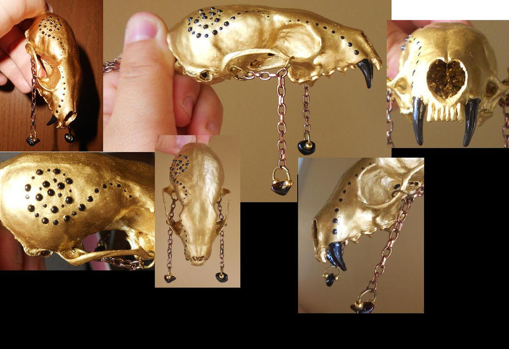 18k Gold Leaf Mink Skull Necklace
