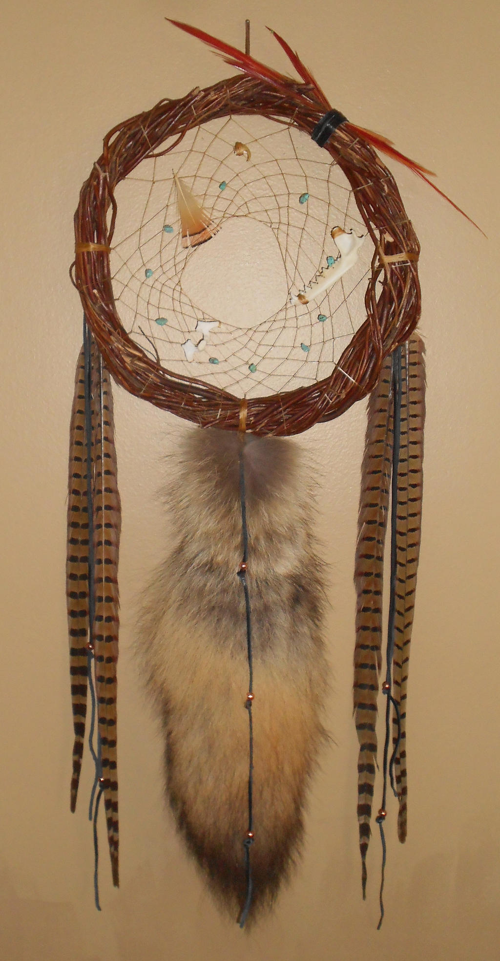 Willow Dreamcatcher with Coyote Tail, Fox Jawbone