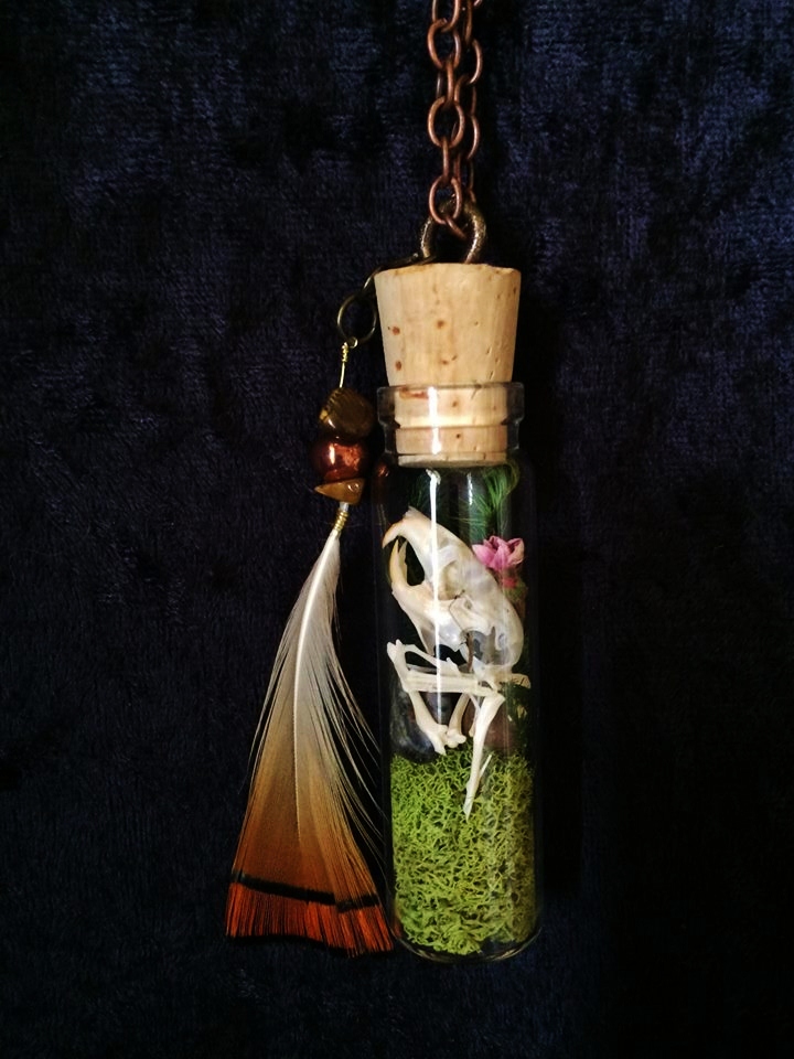 Field Mouse Bone Jar Pendant w/ Dried Plants