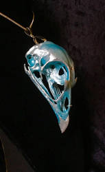 Blue Ice Pheasant Skull Pendant by TheSilverCaribou