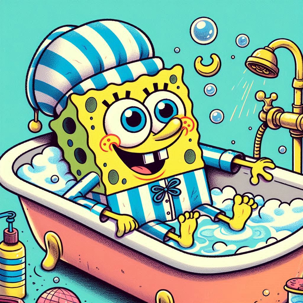 SpongeBob wearing Pajamas in the Bathtub by Darth19 on DeviantArt