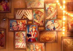 Nami x Vivi-Pictures in frames of kisses on cheeks