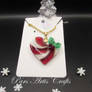 Candy cane heart with holly necklace