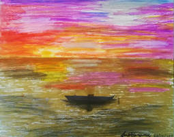 Color Seascape boat- Pastel oil