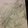 First kissing anime couple drawing