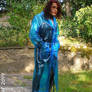 Sophia in vinyl dress and blue PVC raincoat 1