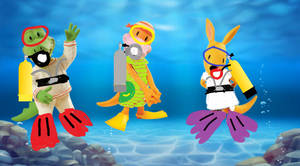 Archie, Alice and Josie Scuba Diving Underwater