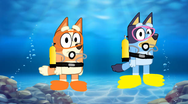 Bluey Adventure Deviantart Bluey and Bingo Scuba Diving by Bridgit14 on DeviantArt