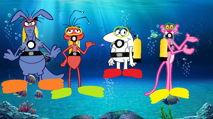 (ART TRADE) Scuba Diving Pink Panther Characters