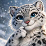 Pensive Snow Leopard Cub with Blue Eyes