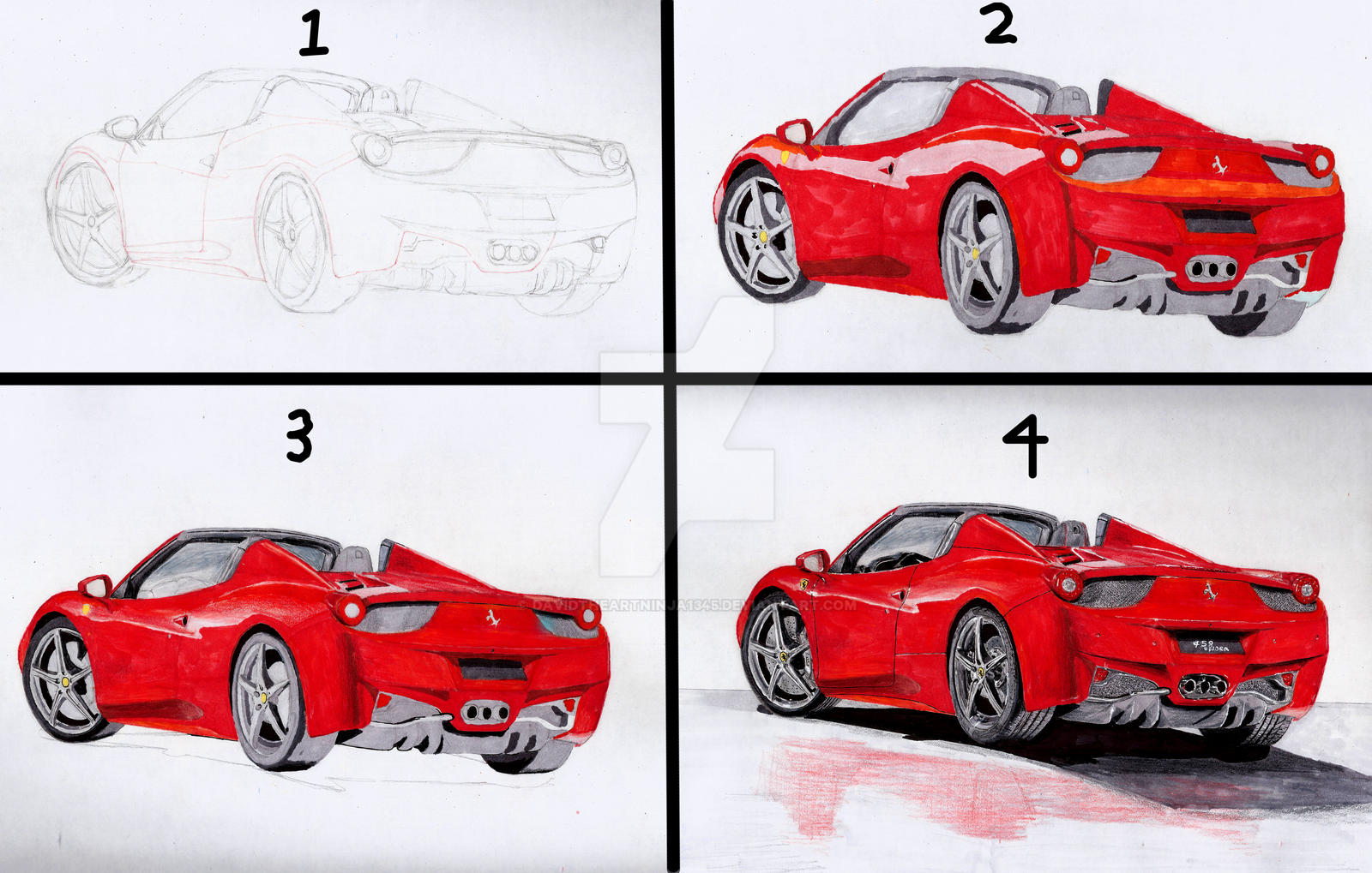 Ferrari 458 Spider Drawing Stages By Davidtheartninja1345 On