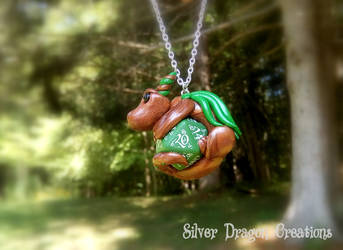 Brown Dragon on Green Elven d20 Die