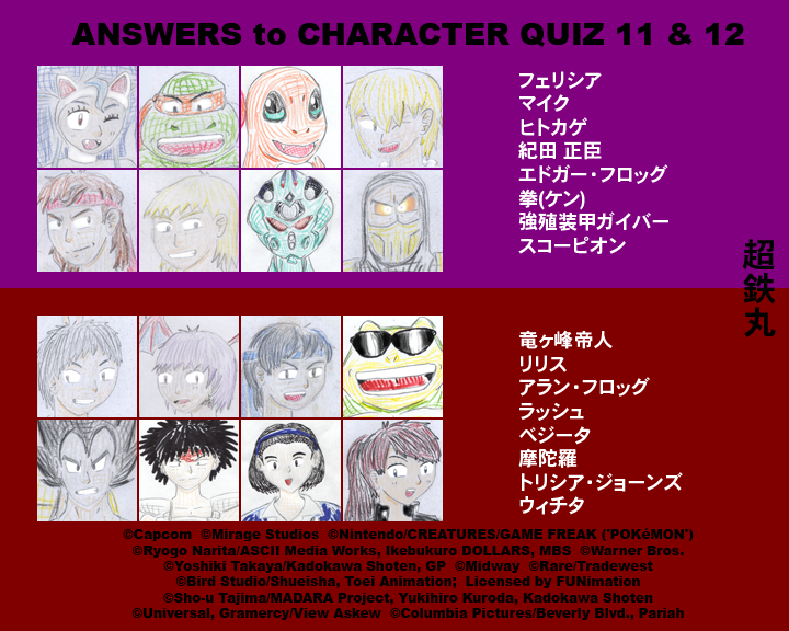 Character Quiz Answers 11 + 12