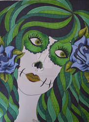 Shades of Green Sugar Skull Girl by ToniTiger415