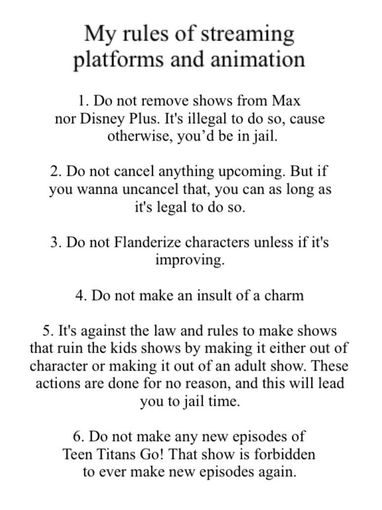 Animation Ruel's My rules of streaming platforms and animation. by RyderCash14 on DeviantArt