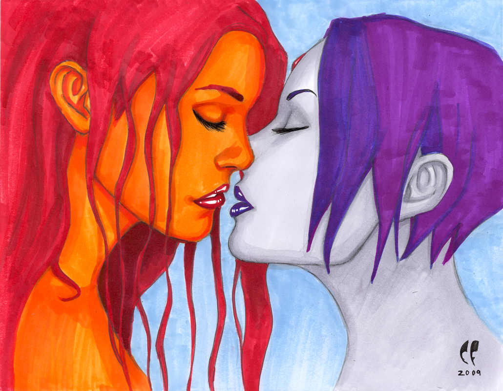 Starfire and Raven Kiss