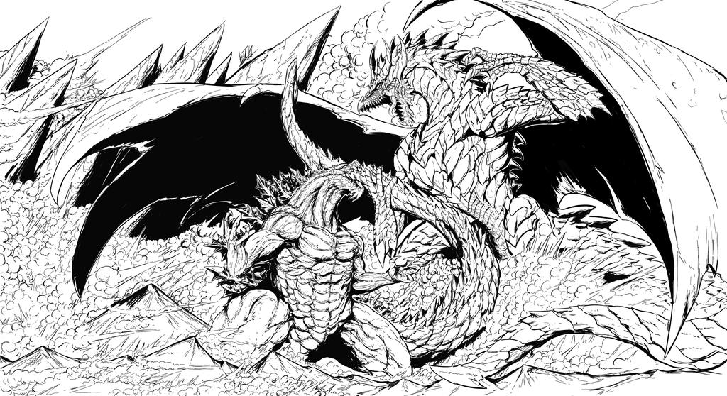 godzilla, godzilla earth, and ancalagon (godzilla and 3 more) drawn by  gabe_tkezilla