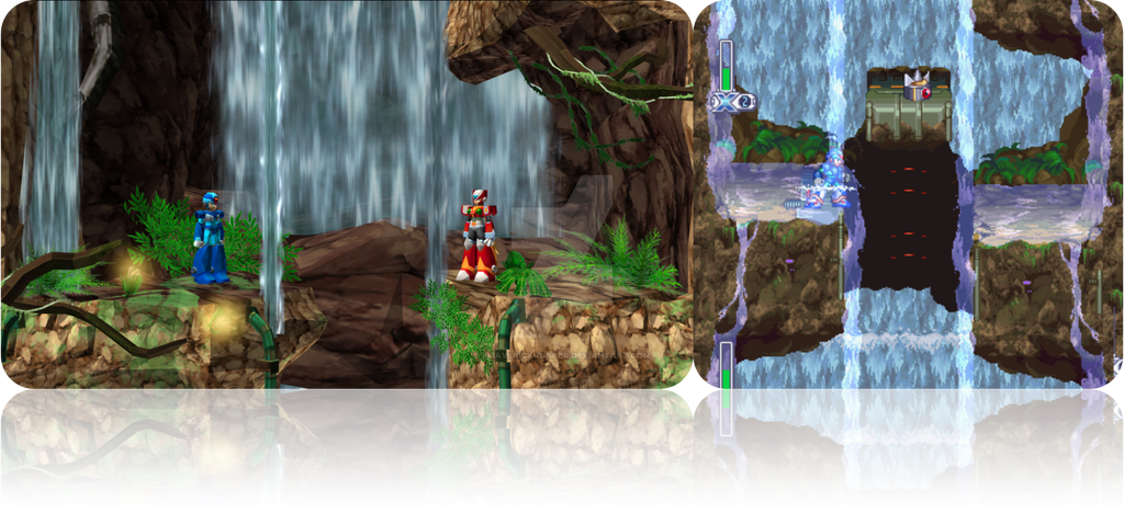 Mega Man X4 - Web Spider Stage - 3D comparison.