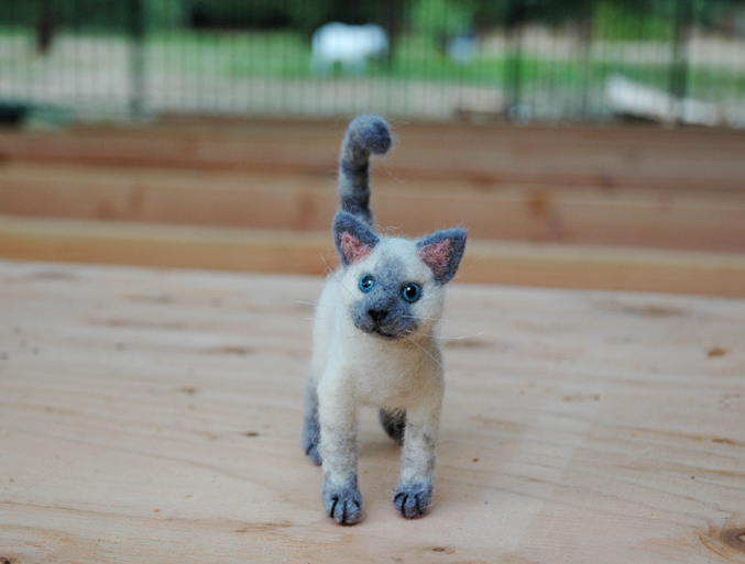 Custom Needle felted mini Lilac point siamese cat