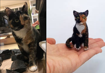 Custom needle felted tortoise shell cat portrait